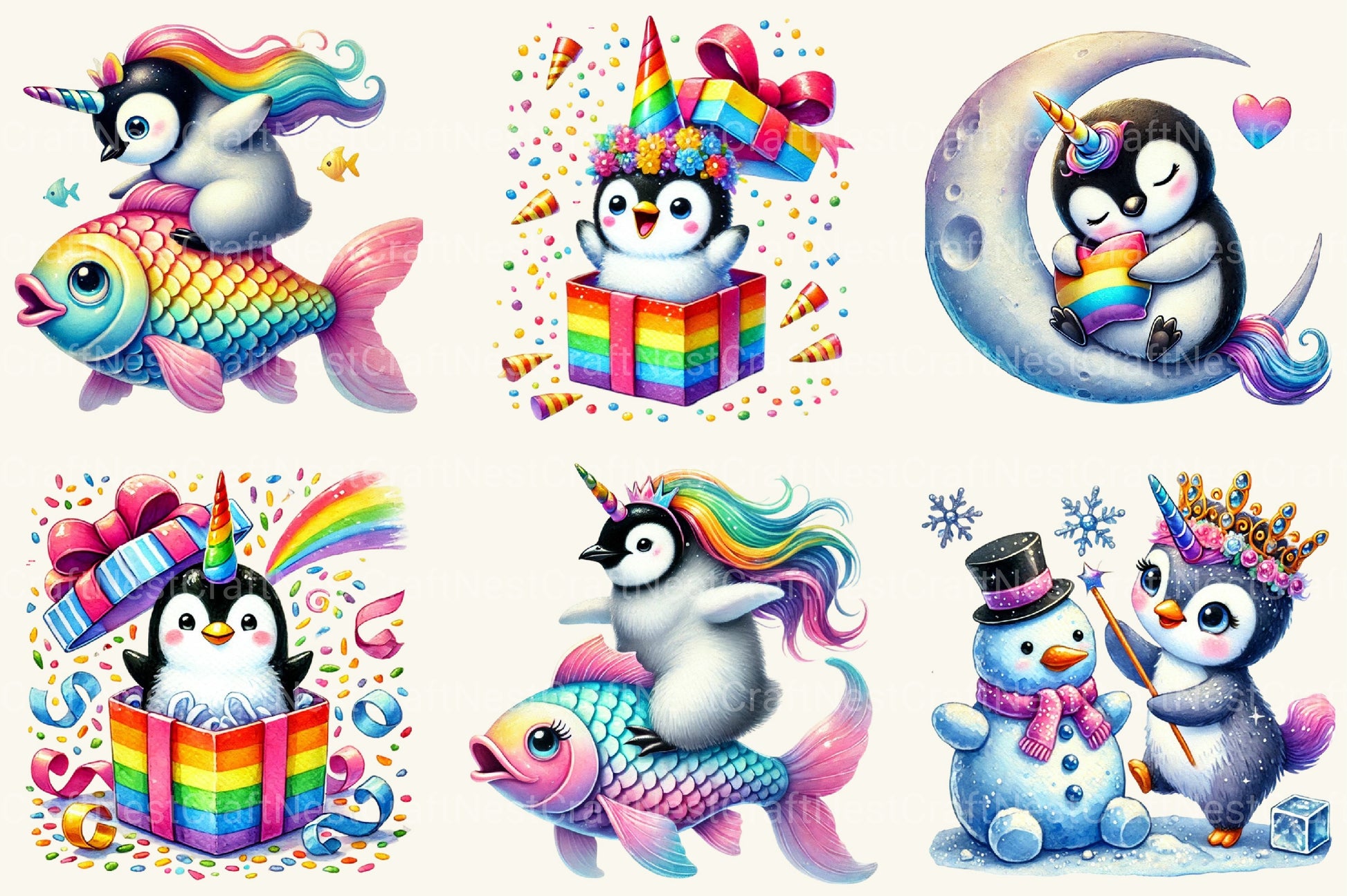 Unicorn Penguin Clipart Bundle 2 - CraftNest - Digital Crafting and Art