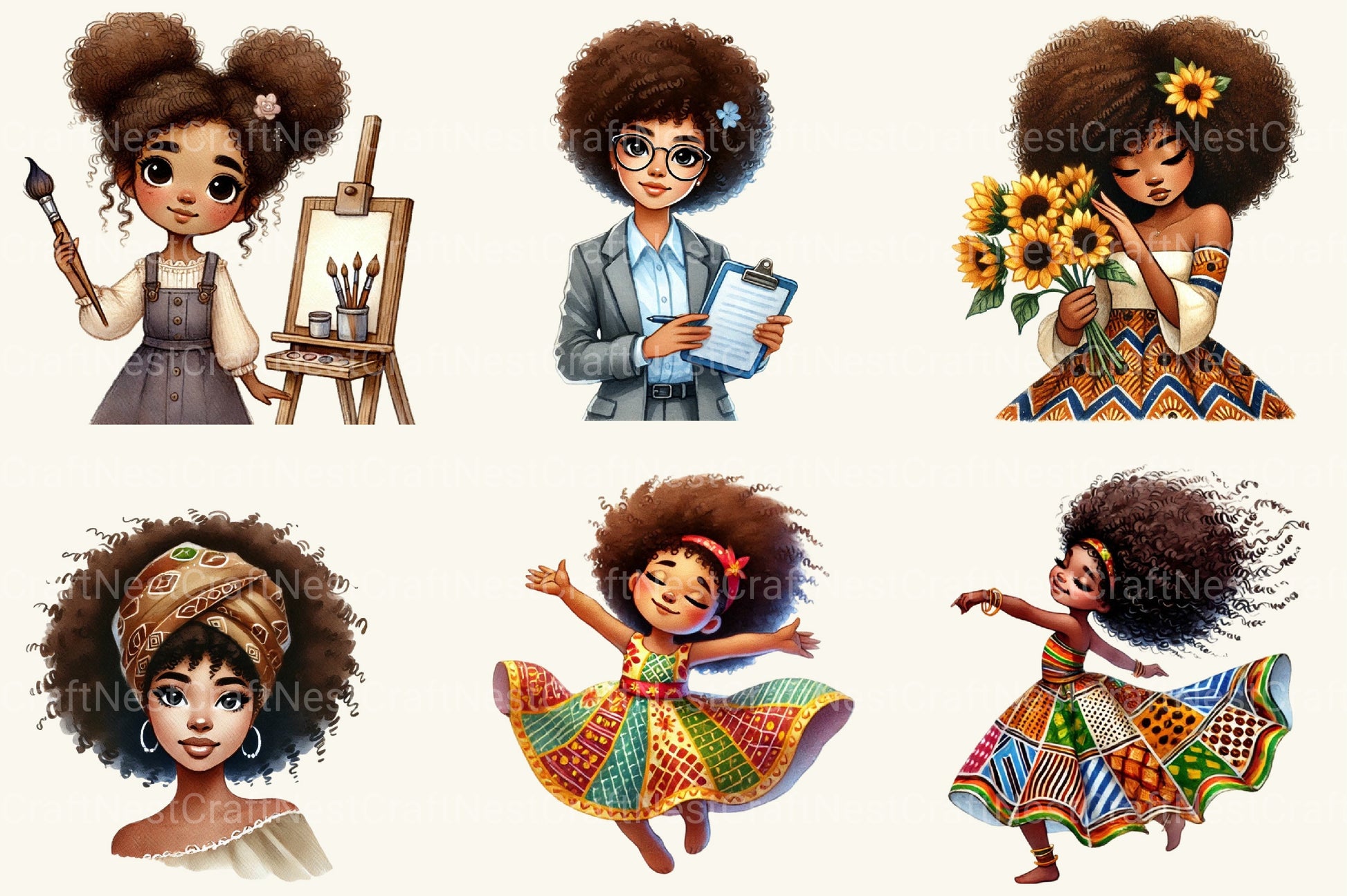 Black History Month Afro Girl Clipart Bundle 3 - CraftNest - Digital Crafting and Art