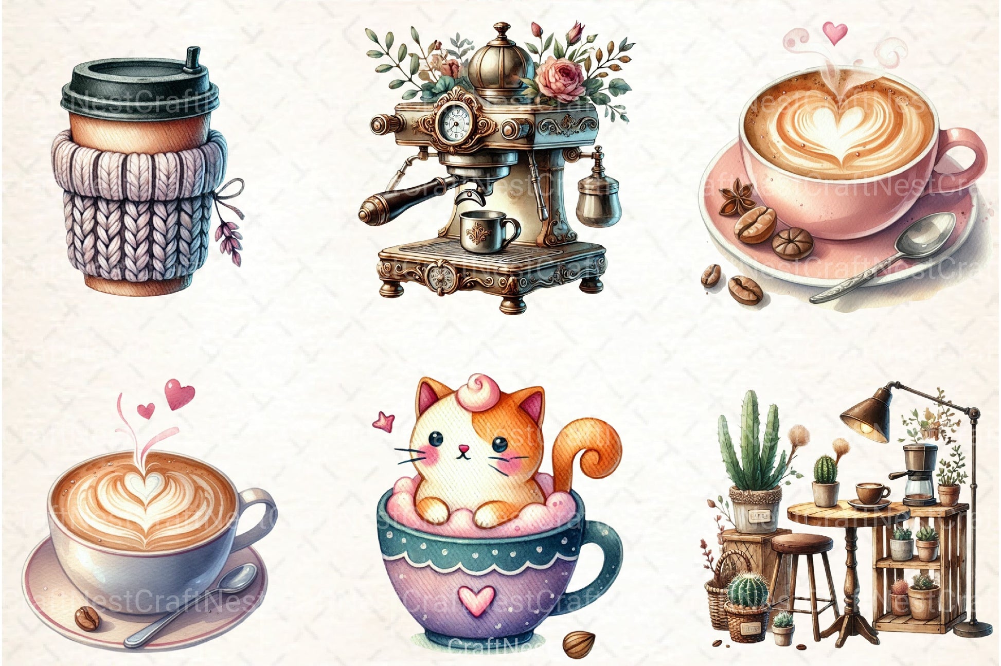 Cute Coffee Shop Café Clipart Bundle - CraftNest - Digital Crafting and Art