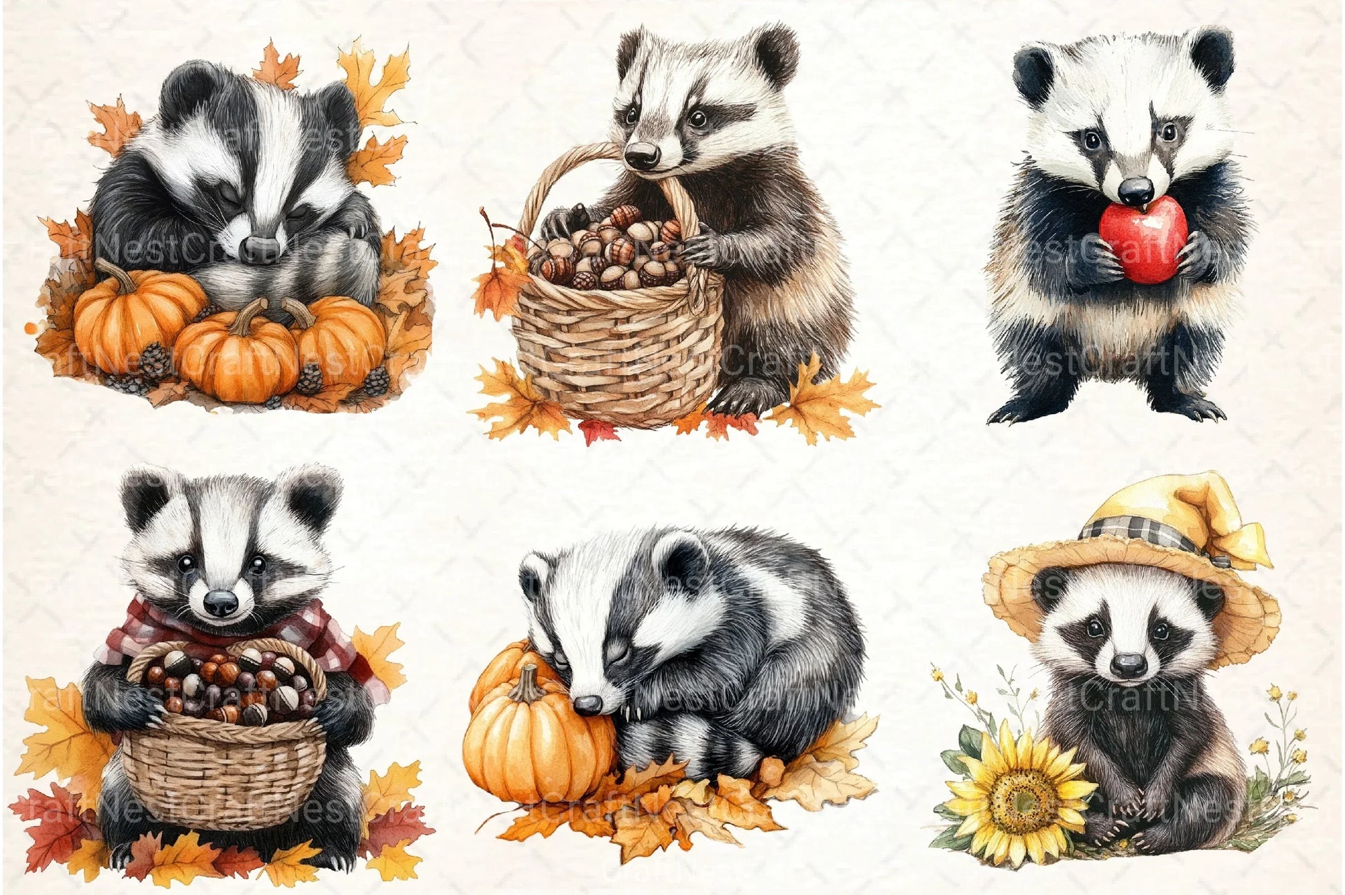 Autumn Badger Clipart Bundle - CraftNest - Digital Crafting and Art