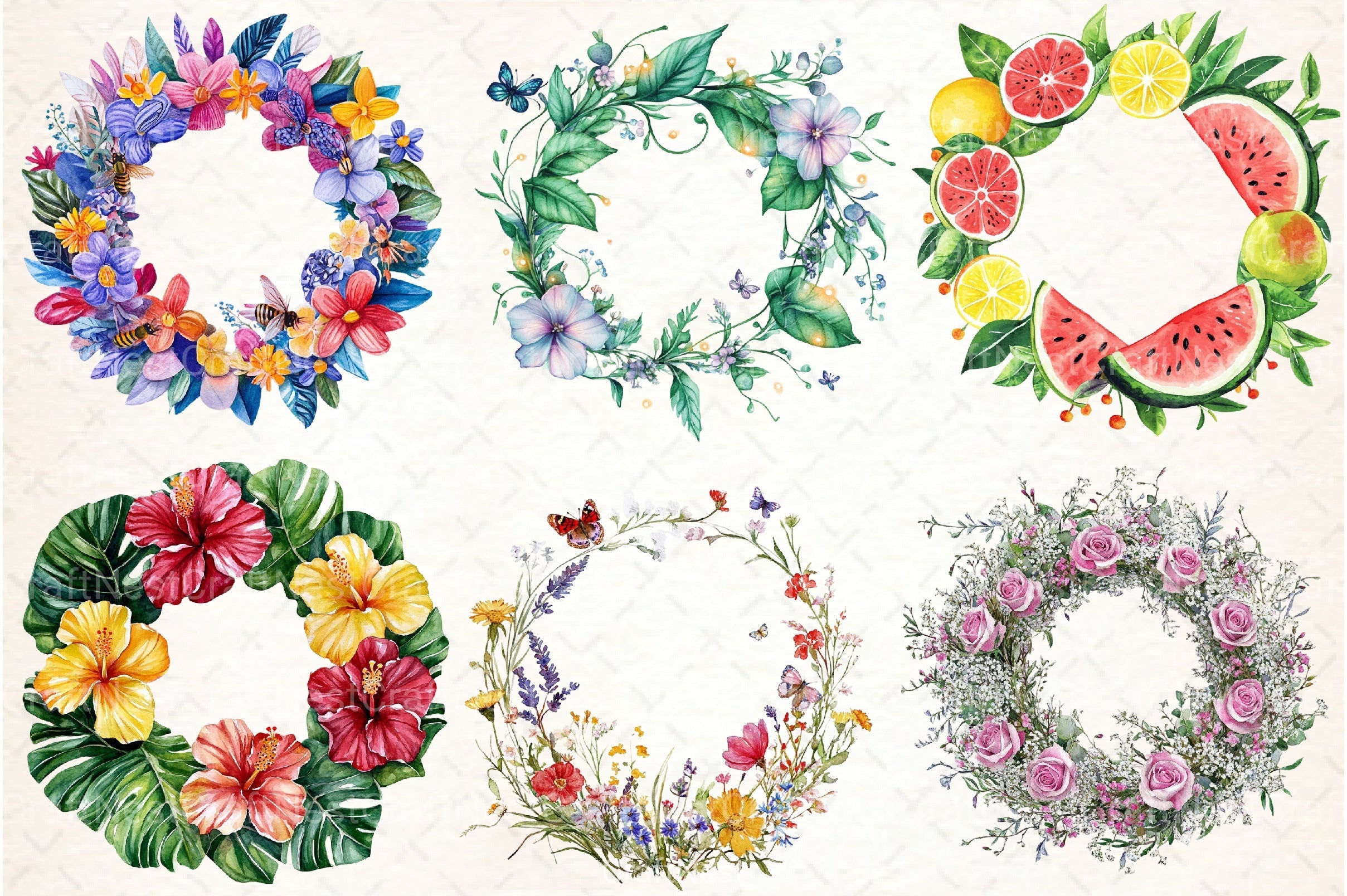 Summer Wreath Clipart Bundle 99 - CraftNest - Digital Crafting and Art
