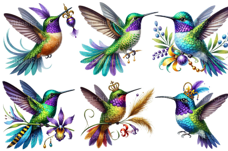 Mardi Gras Hummingbird Clipart Bundle - CraftNest - Digital Crafting and Art
