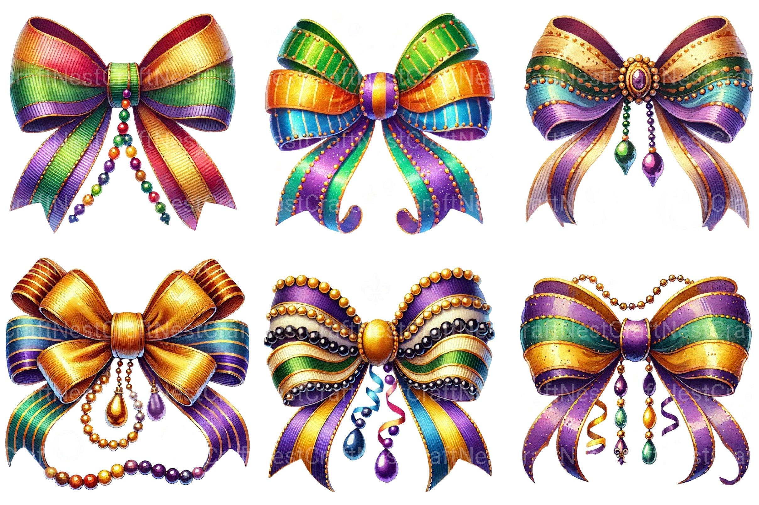 Mardi Gras Coquette Bow Clipart Bundle - CraftNest - Digital Crafting and Art