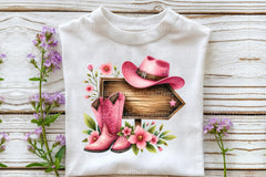 Wooden Sign with Pink Cowboy Hat Clipart Bundle - CraftNest - Digital Crafting and Art