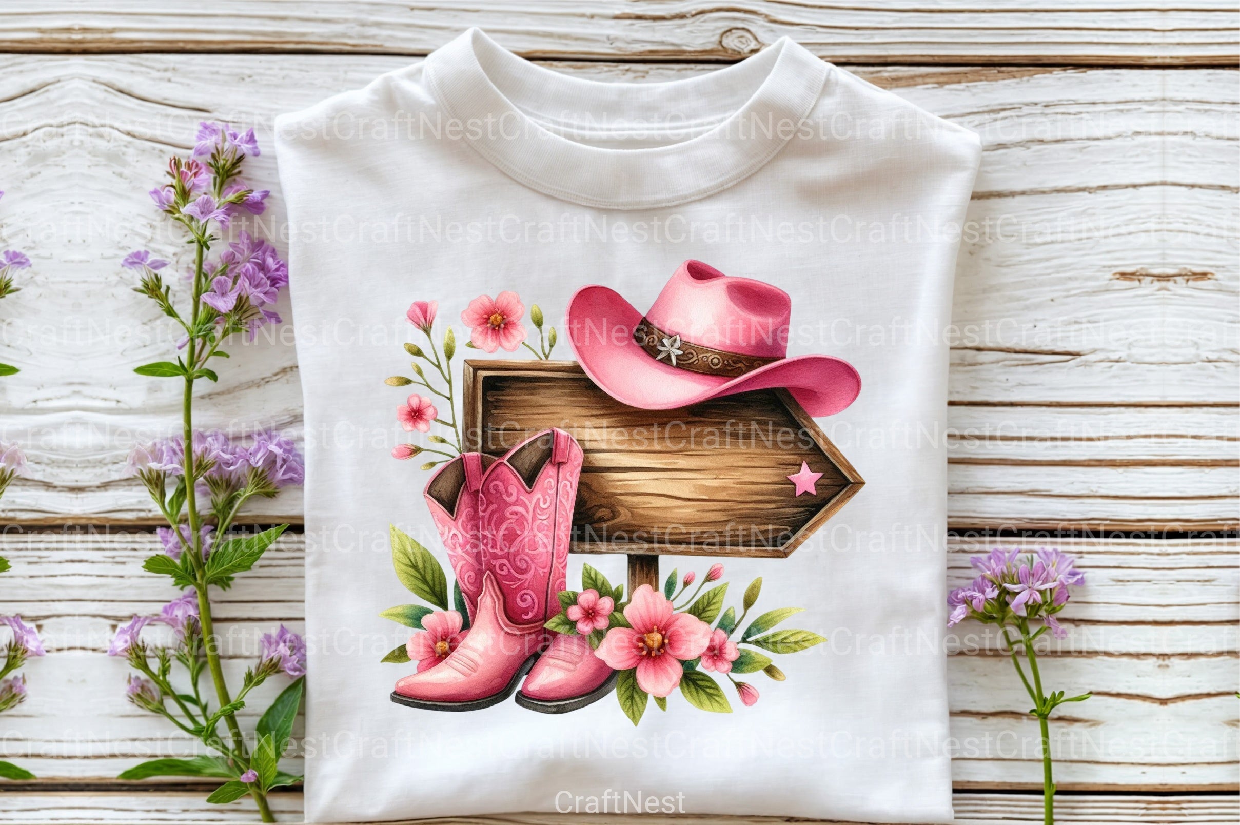 Wooden Sign with Pink Cowboy Hat Clipart Bundle - CraftNest - Digital Crafting and Art