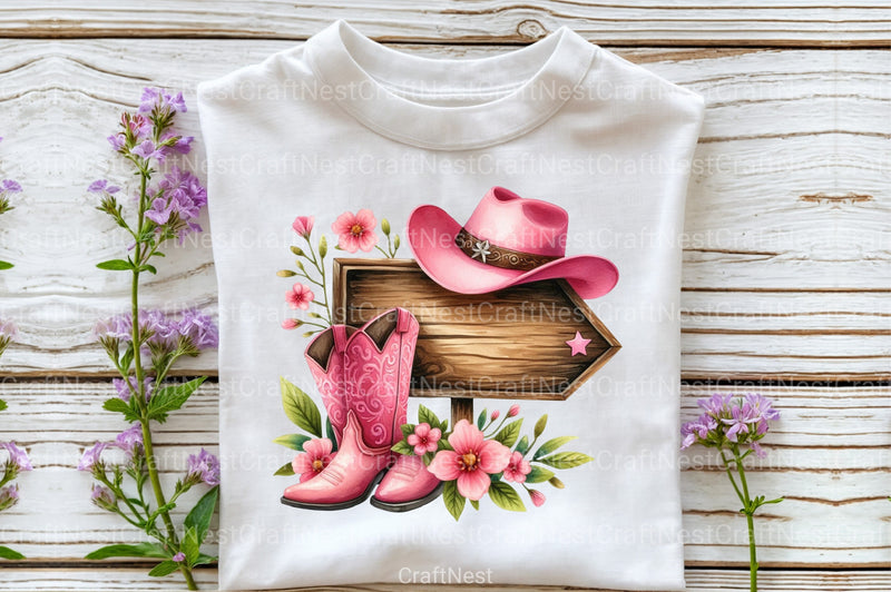 Wooden Sign with Pink Cowboy Hat Clipart Bundle - CraftNest - Digital Crafting and Art