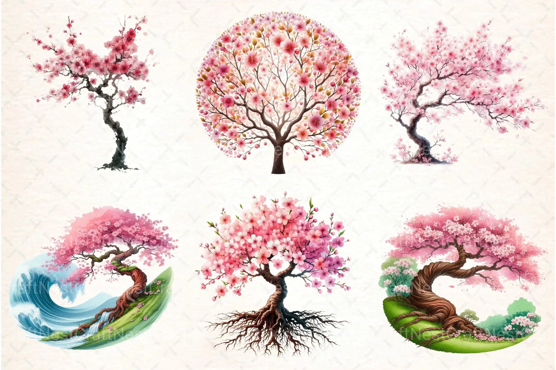 Japanese Cherry Blossom Tree Clipart Bundle 5 - CraftNest - Digital Crafting and Art