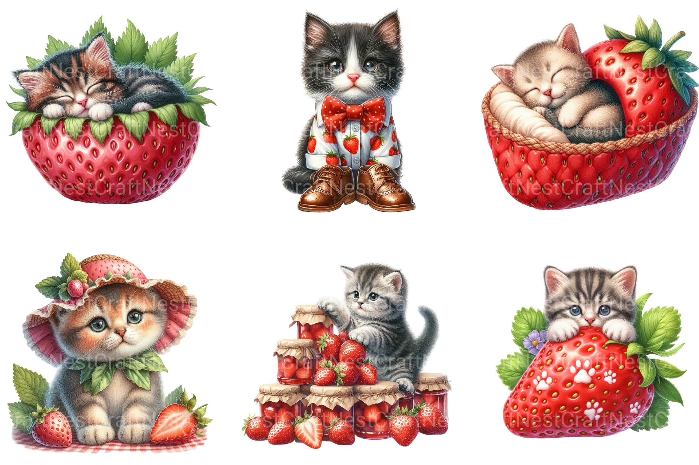 Strawberry Cat Clipart - CraftNest - Digital Crafting and Art