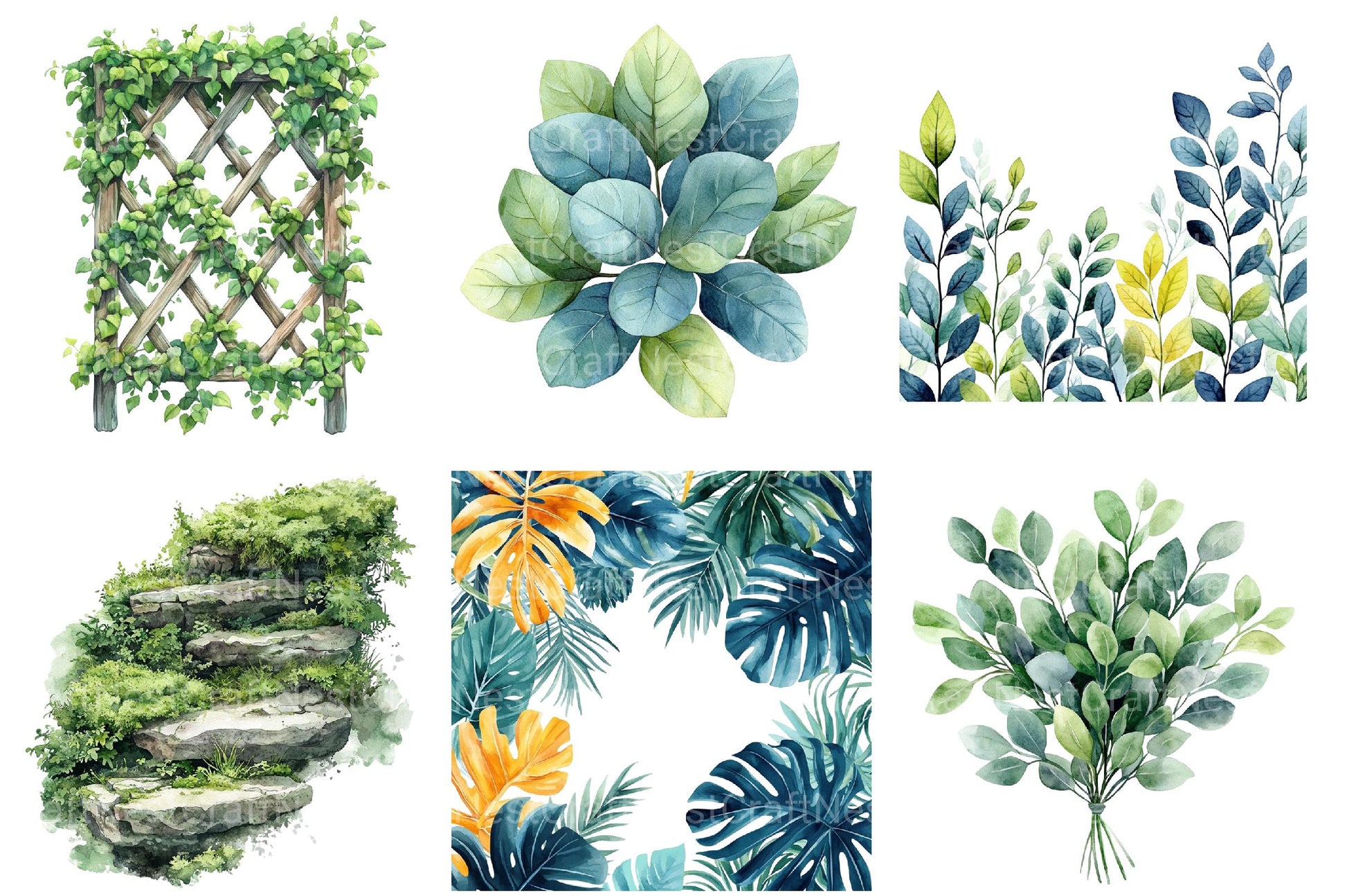 Green Summer Foliage Clipart - CraftNest - Digital Crafting and Art