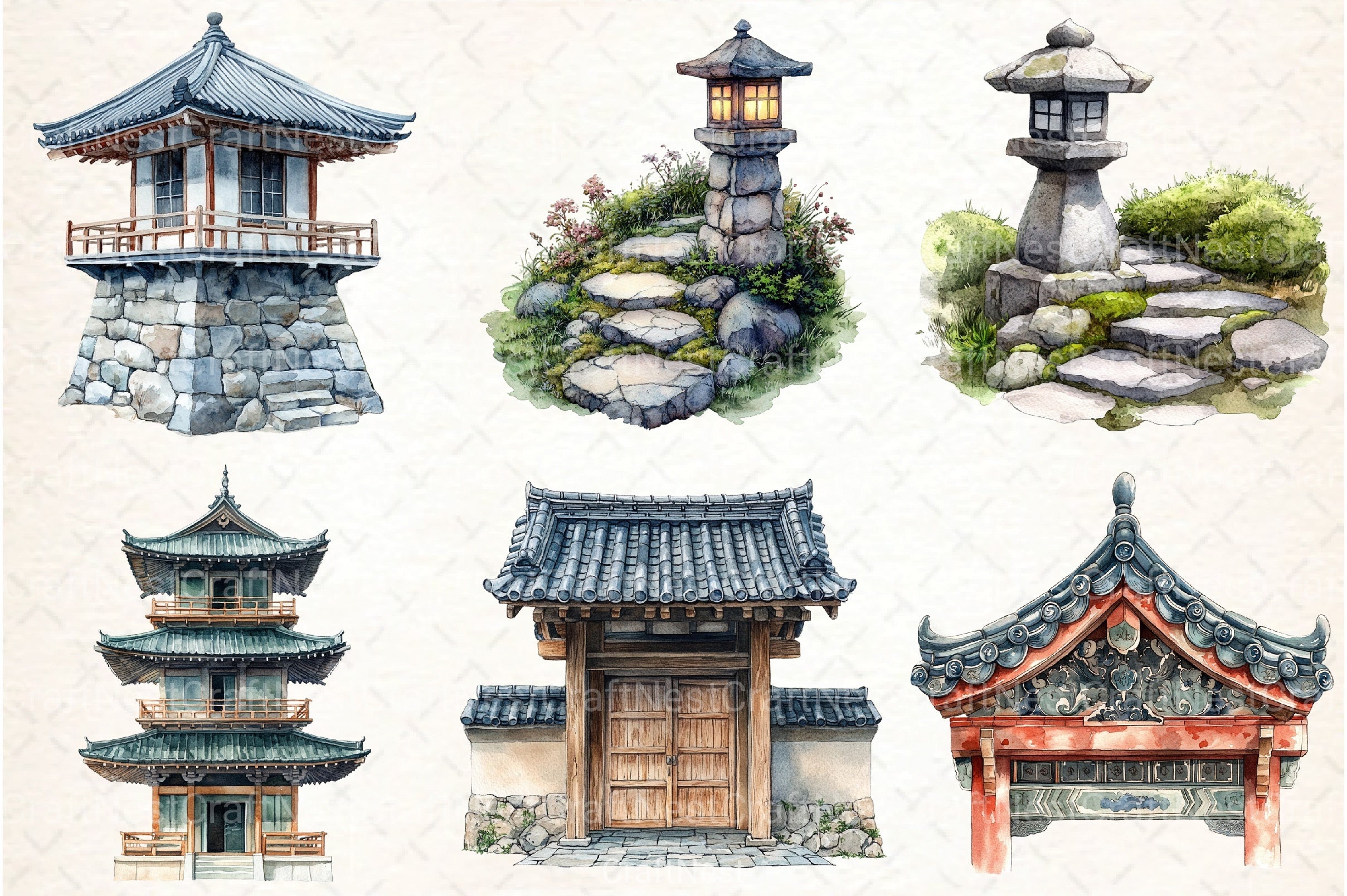 Japanese Castles Clipart Bundle - CraftNest - Digital Crafting and Art