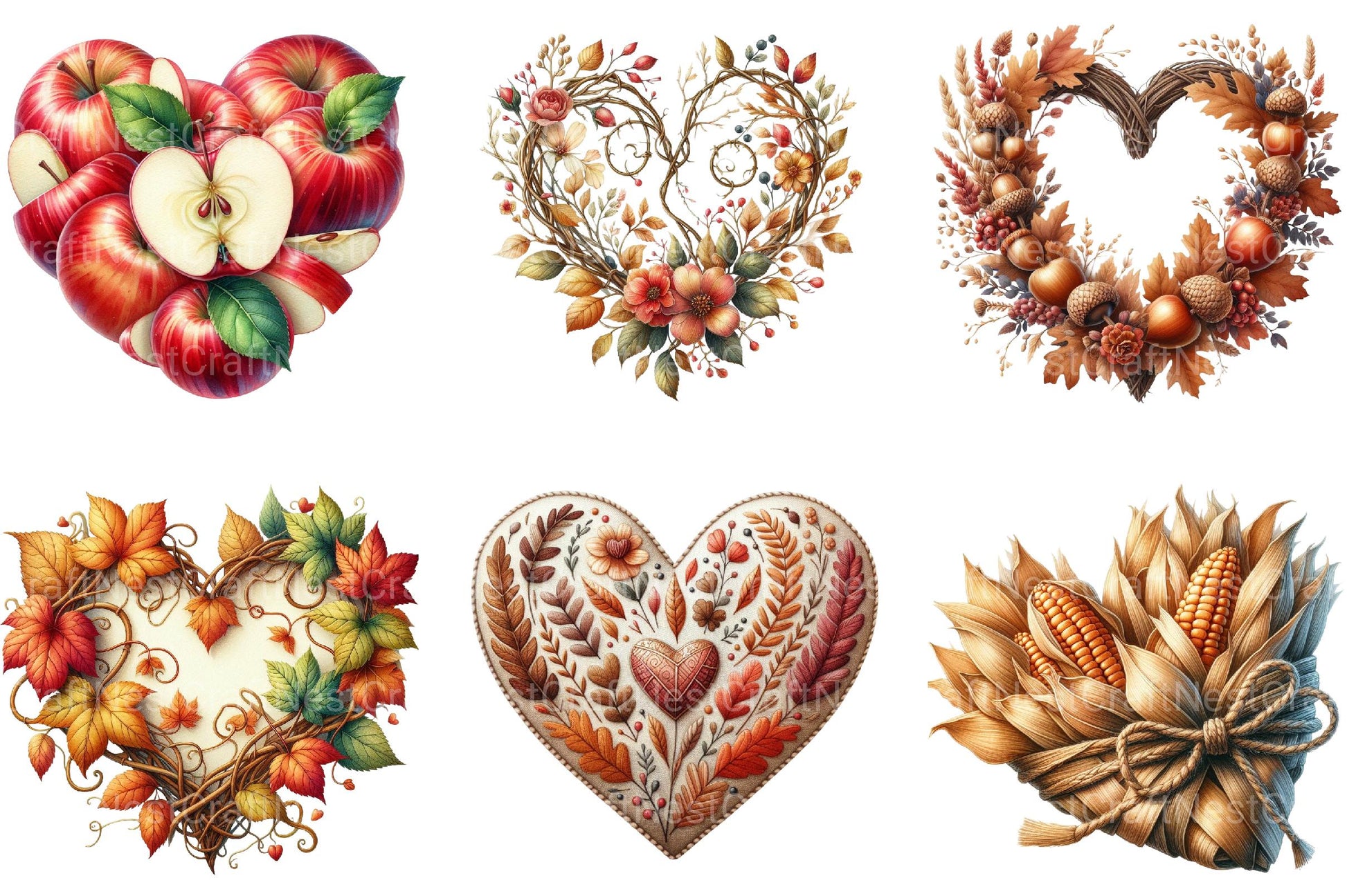 Hearts Autumn Clipart Bundle - CraftNest - Digital Crafting and Art