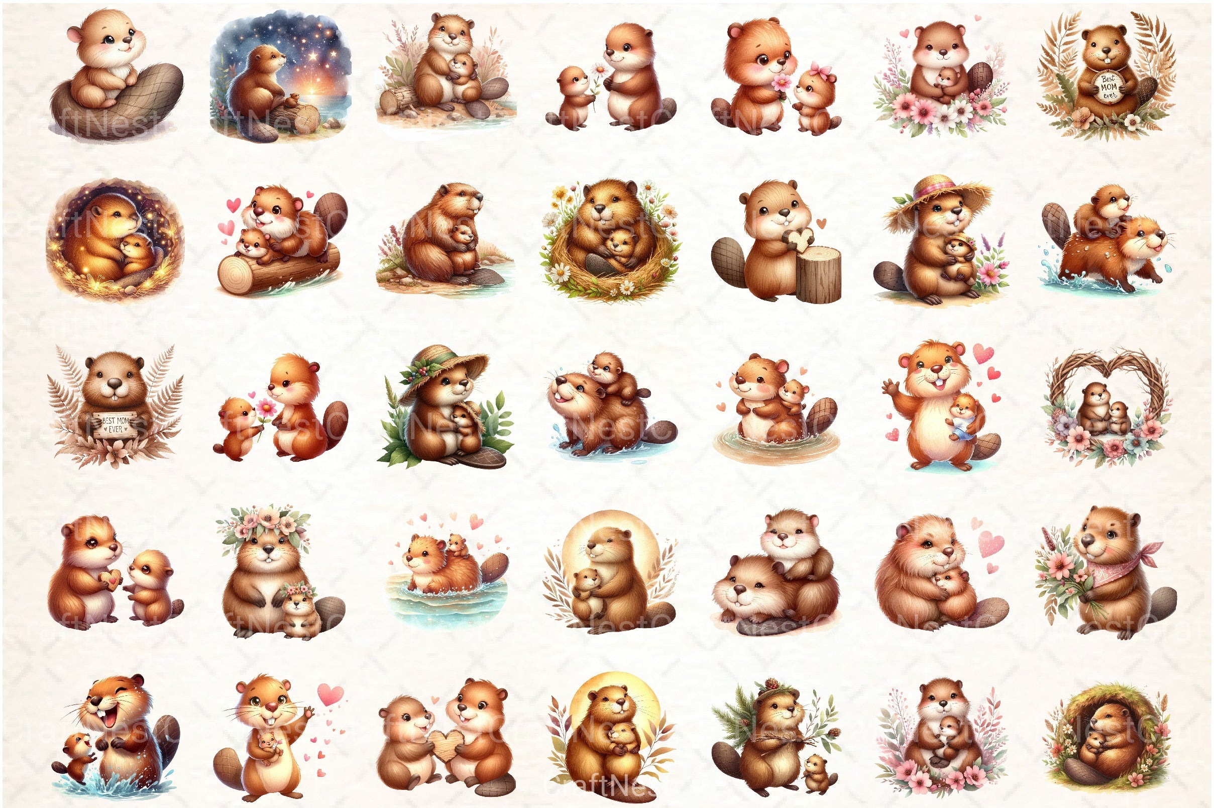 American Beaver Mother's Day Clipart Bundle - CraftNest - Digital Crafting and Art