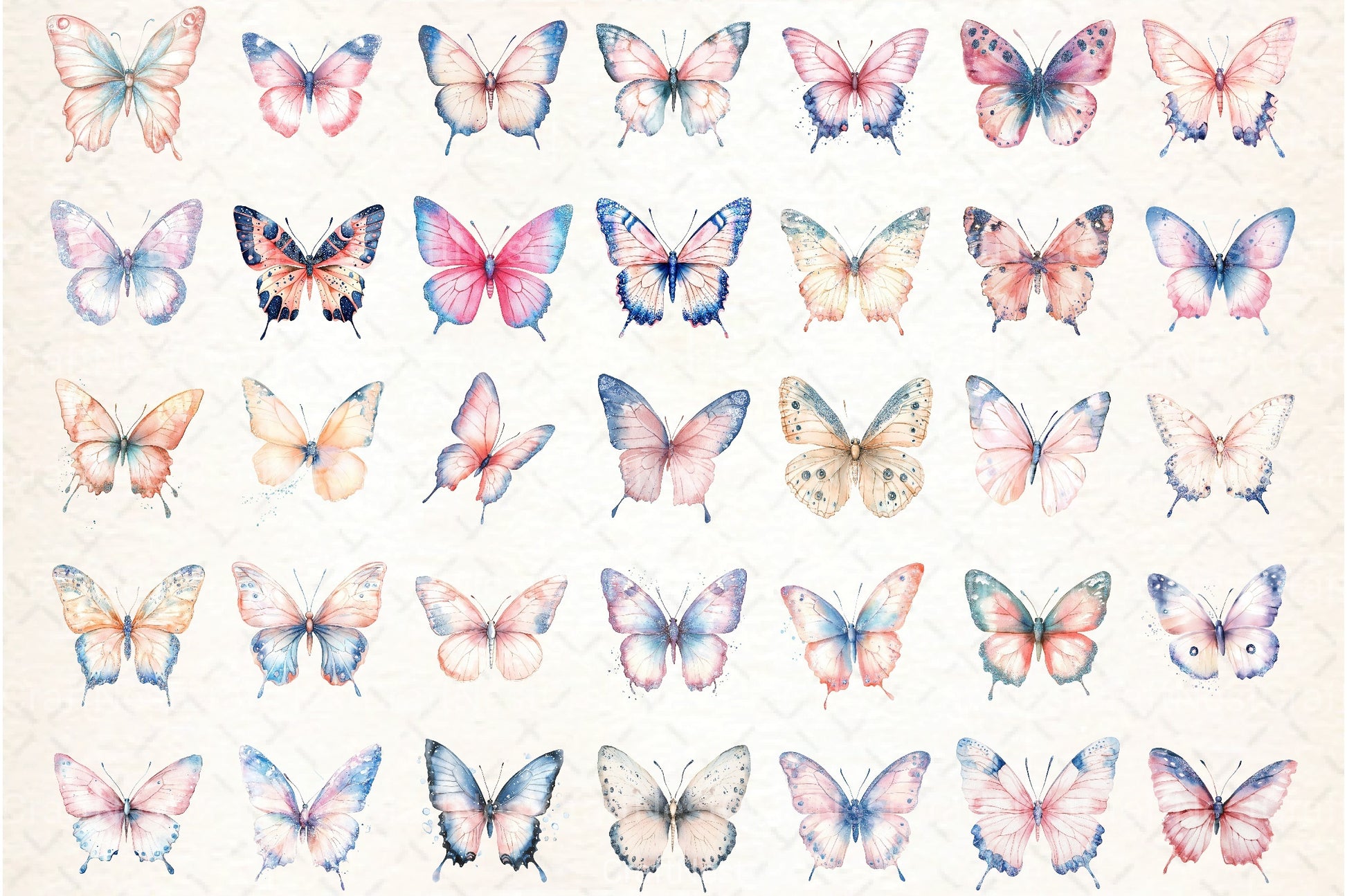 Blush Blue Glitter Butterflies Clipart Bundle - CraftNest - Digital Crafting and Art