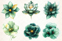 Abstract Green Gold Flower Clipart Bundle - CraftNest - Digital Crafting and Art