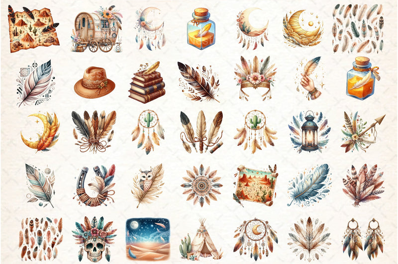 Boho Feathers Desert Clipart Bundle - CraftNest - Digital Crafting and Art