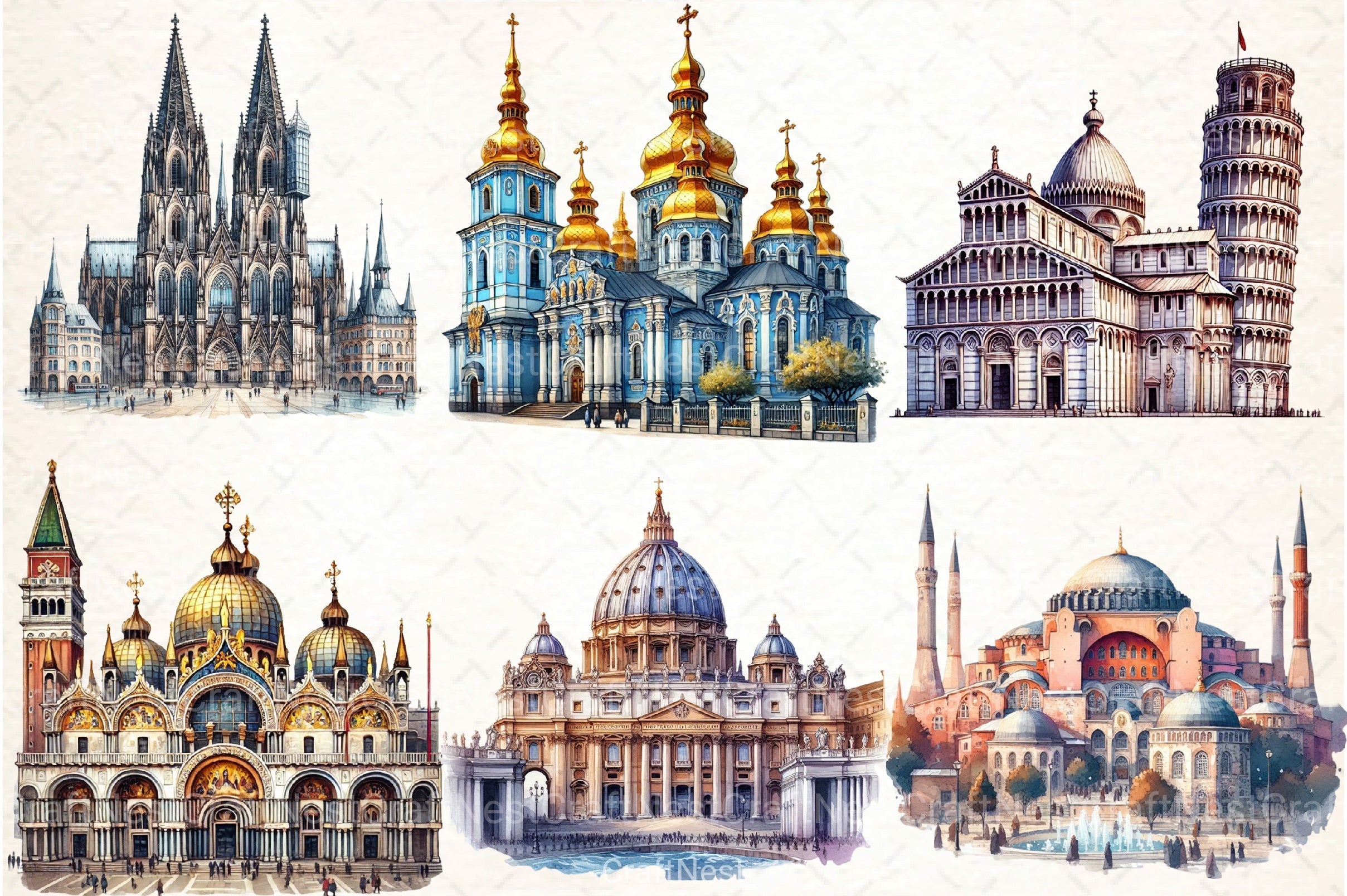 Famous Churches Clipart Bundle - CraftNest - Digital Crafting and Art