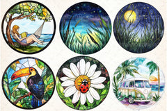 Round Stained Glass Summer Clipart Bundle 44 - CraftNest - Digital Crafting and Art