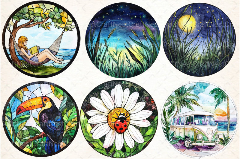 Round Stained Glass Summer Clipart Bundle 44 - CraftNest - Digital Crafting and Art