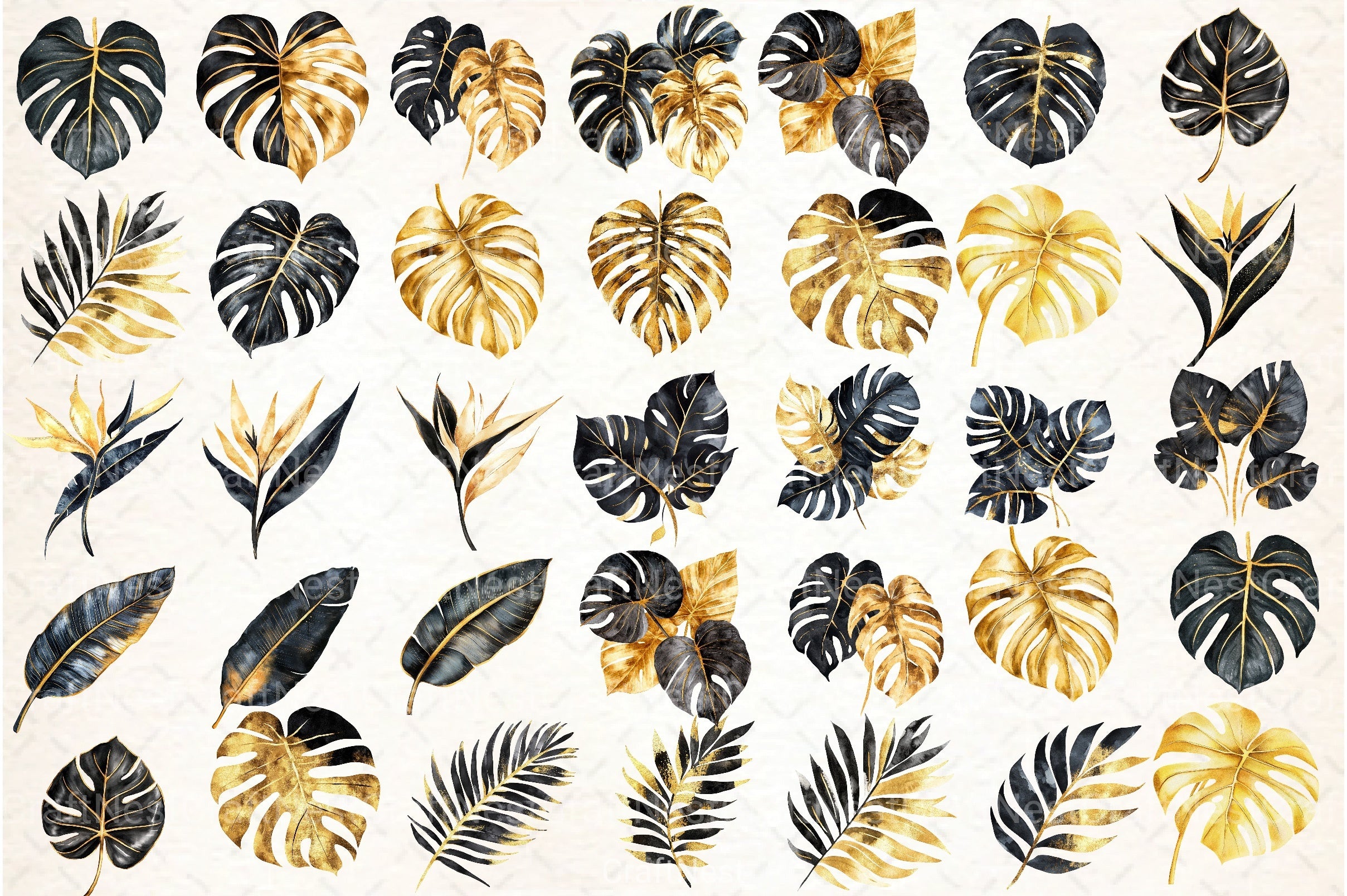 Black and Gold Tropical Clipart Bundle - CraftNest - Digital Crafting and Art