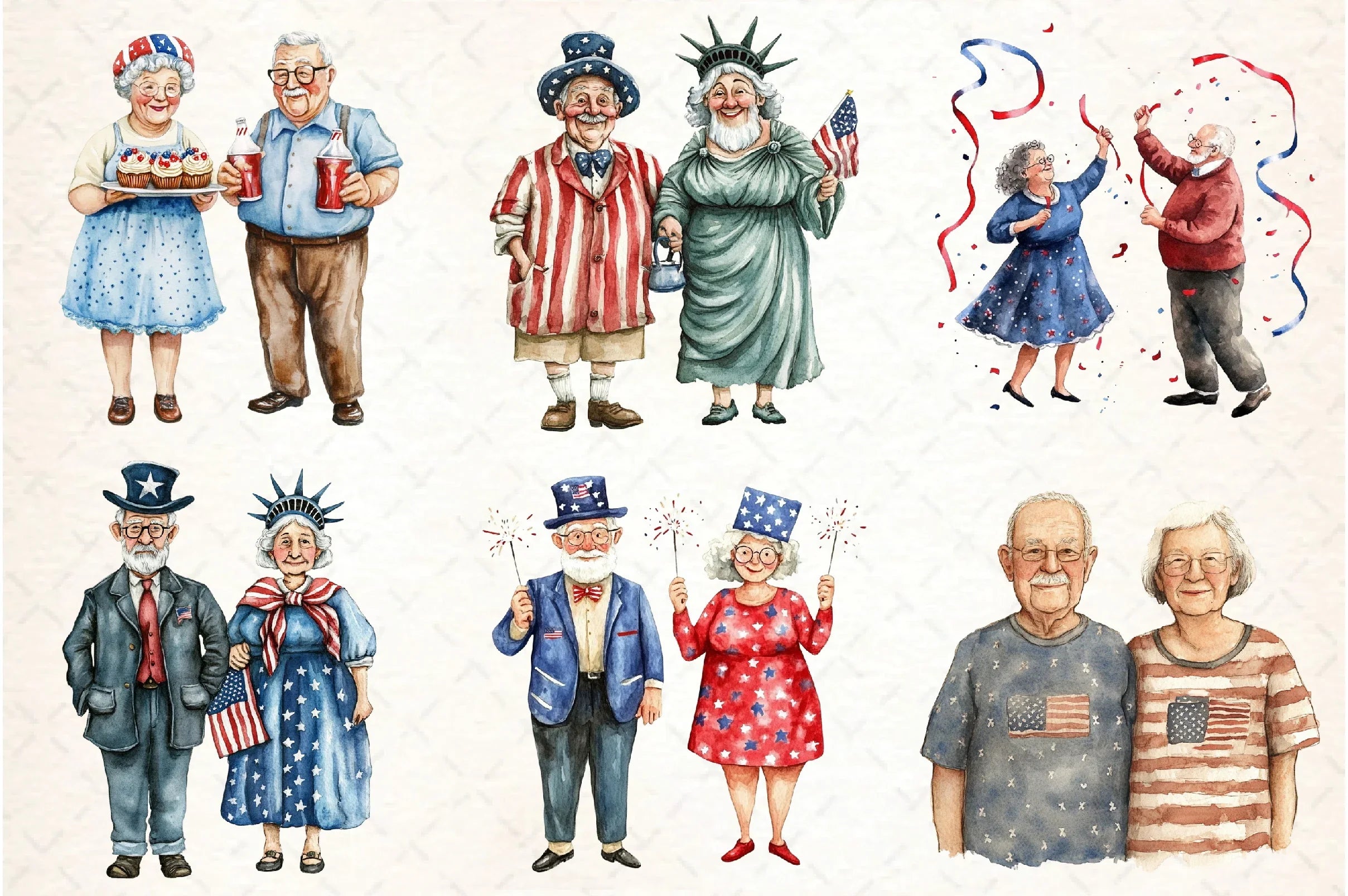 Old Couple 4th of July Clipart Bundle - CraftNest - Digital Crafting and Art