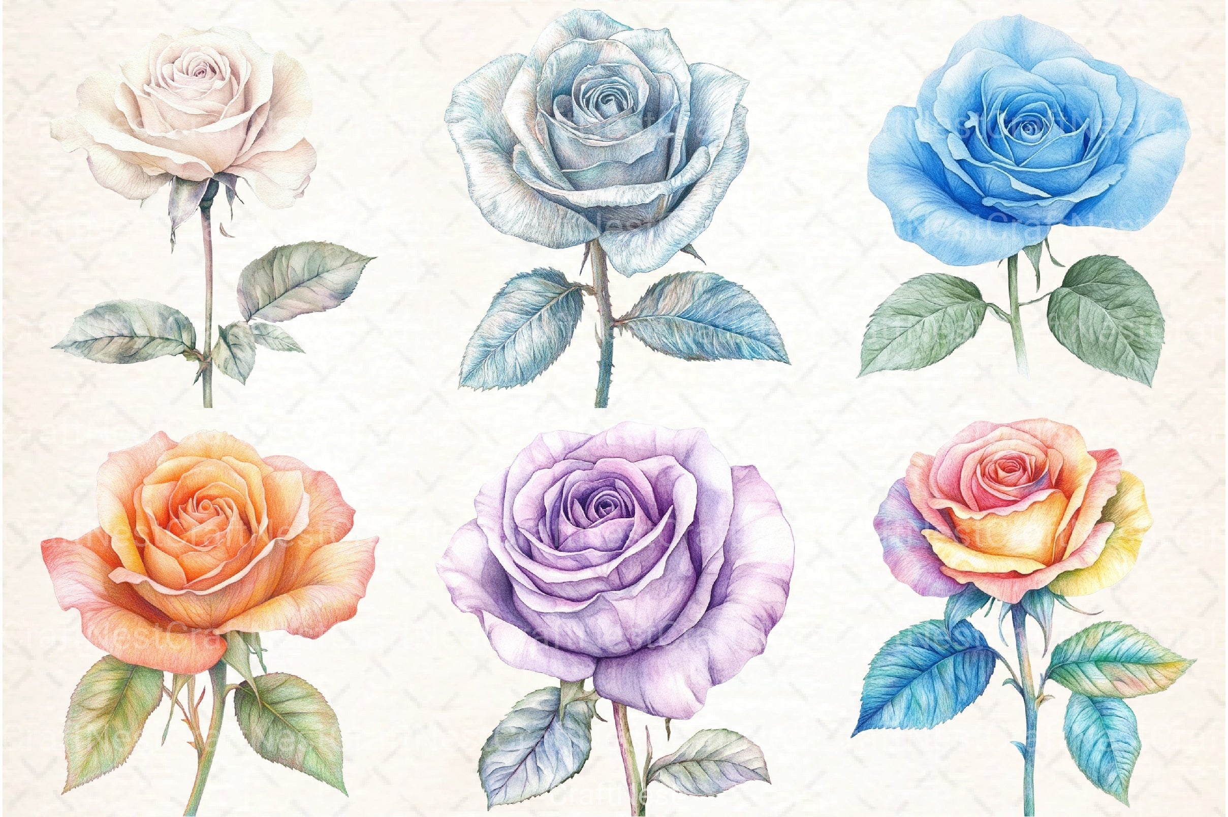 Colored Pencil Pastel Roses Clipart Bundle - CraftNest - Digital Crafting and Art