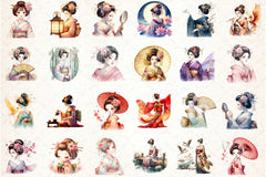 Japanese Geisha Asian Beauty Clipart Bundle - CraftNest - Digital Crafting and Art