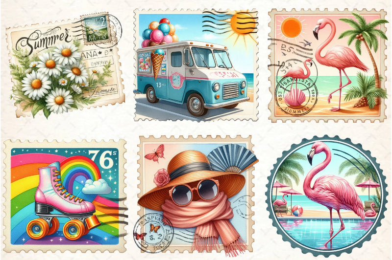 Retro Summer Postage Clipart Bundle - CraftNest - Digital Crafting and Art