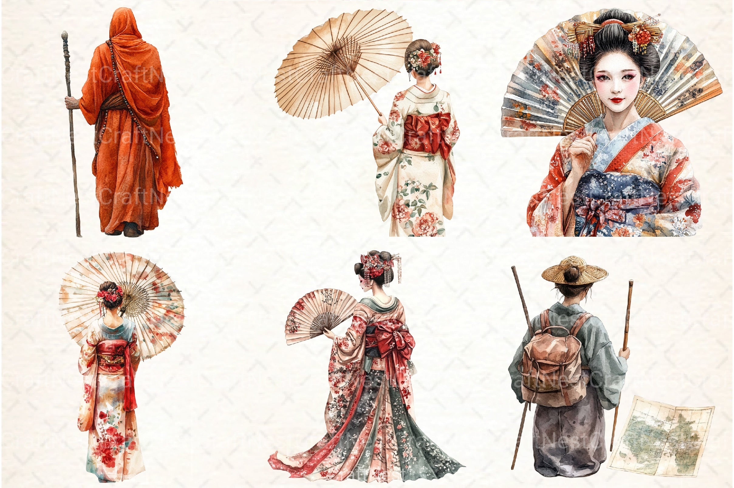 Vintage Japanese People Clipart Bundle - CraftNest - Digital Crafting and Art