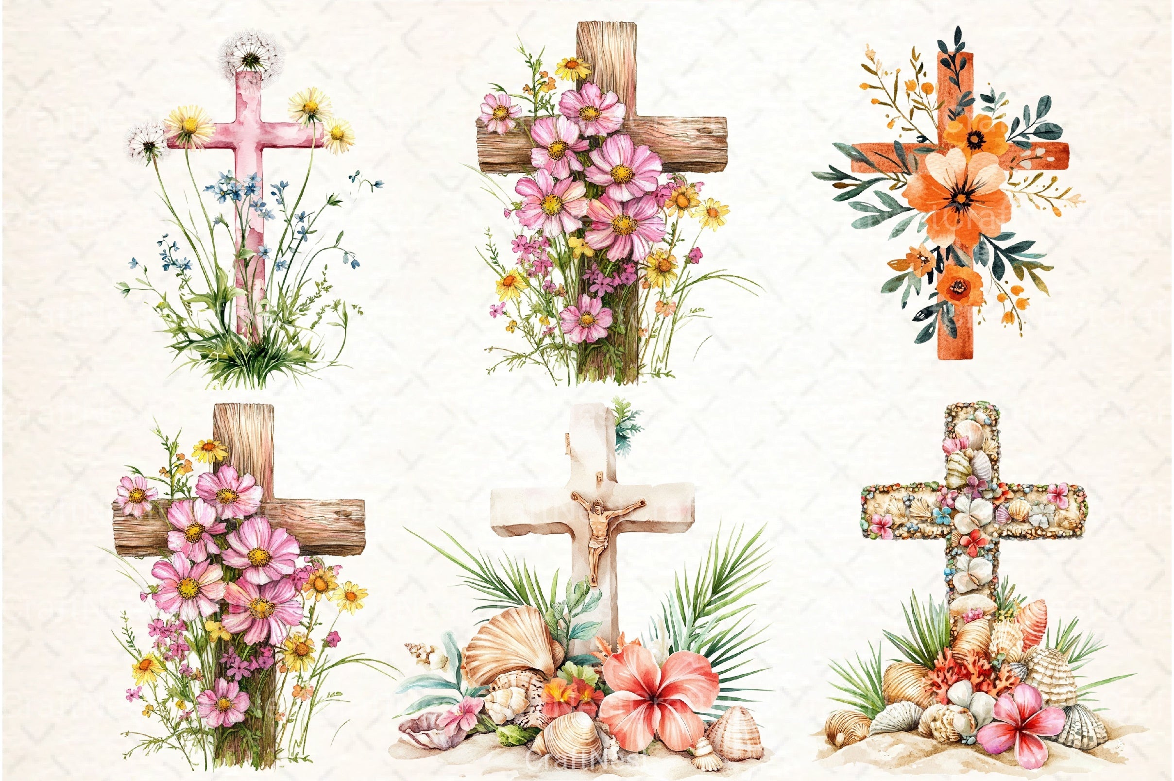 Summer Floral Cross Clipart Bundle 35 - CraftNest - Digital Crafting and Art