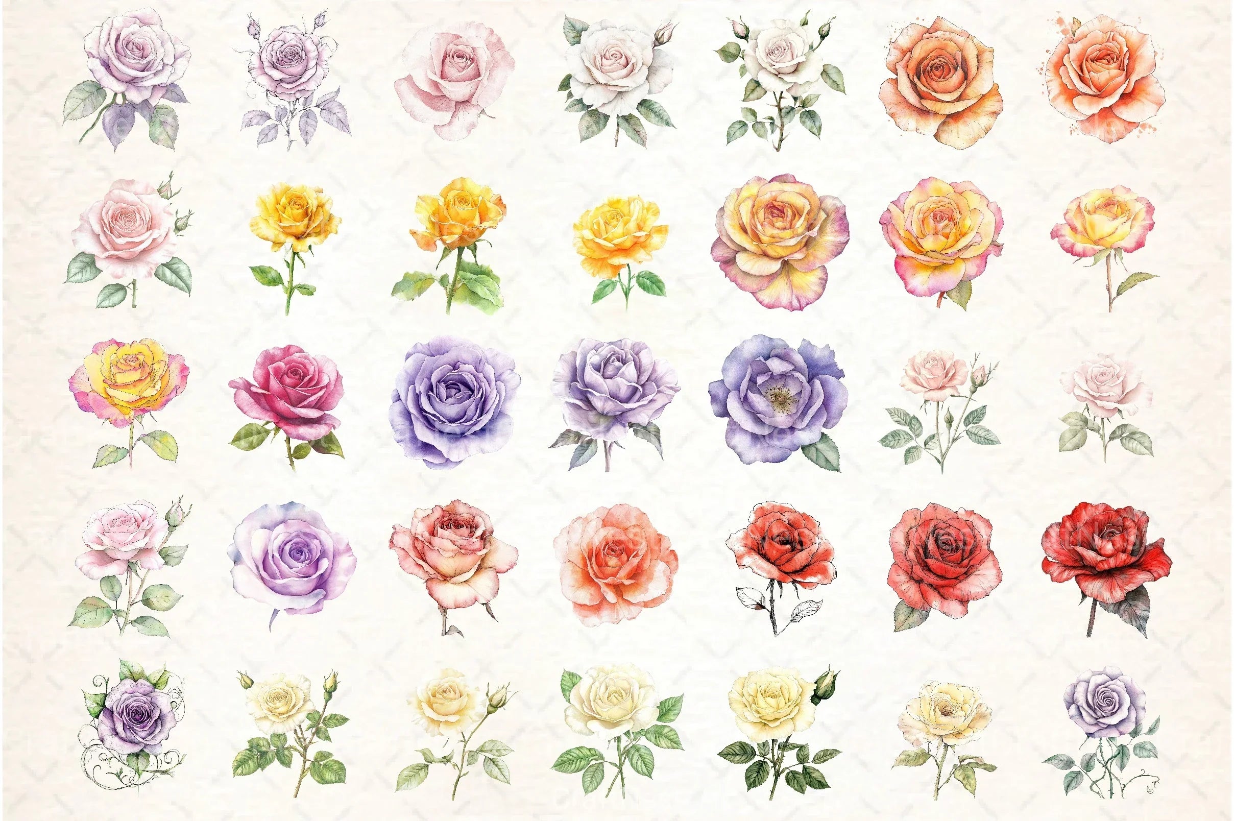 Spring Roses Clipart Bundle Lithograph - CraftNest - Digital Crafting and Art