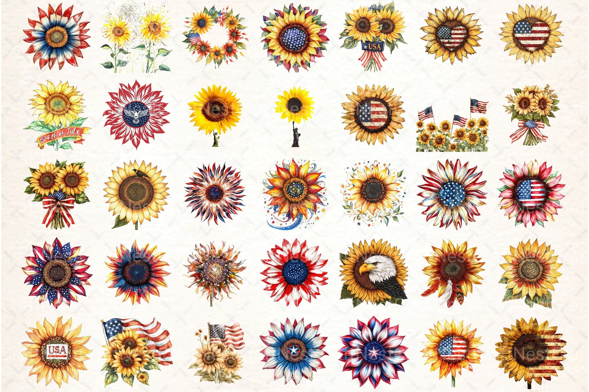 Sunflower 4th of July Clipart Bundle 23 - CraftNest - Digital Crafting and Art