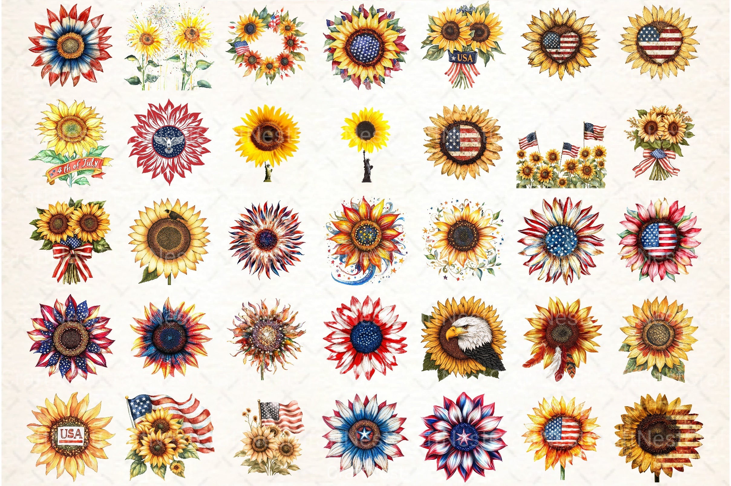 Sunflower 4th of July Clipart Bundle 23 - CraftNest - Digital Crafting and Art