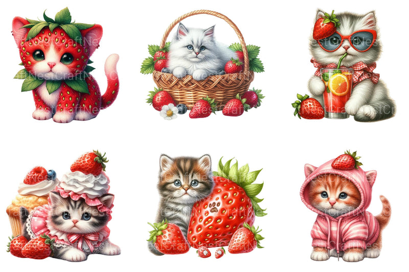 Strawberry Cat Clipart - CraftNest - Digital Crafting and Art