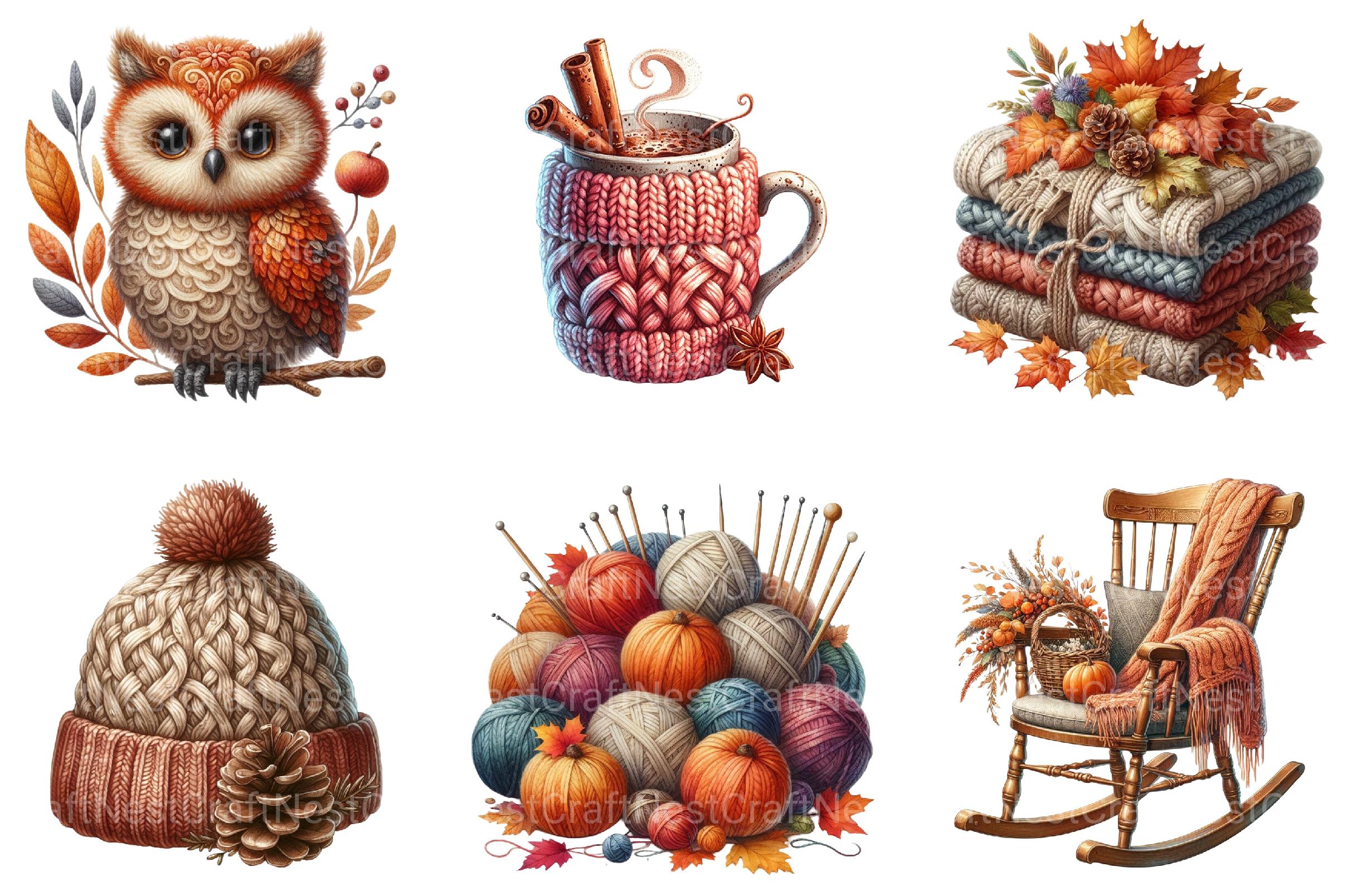 Vintage Knitted Autumn Clipart Bundle - CraftNest - Digital Crafting and Art