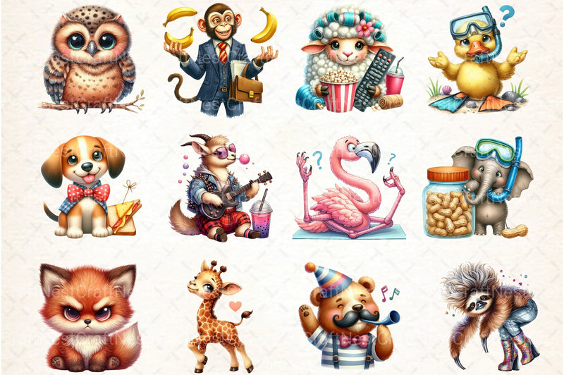 Funny Crazy Animals Clipart Bundle - CraftNest - Digital Crafting and Art