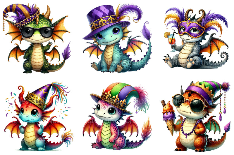 Mardi Gras Baby Dragon Clipart Bundle 2 - CraftNest - Digital Crafting and Art