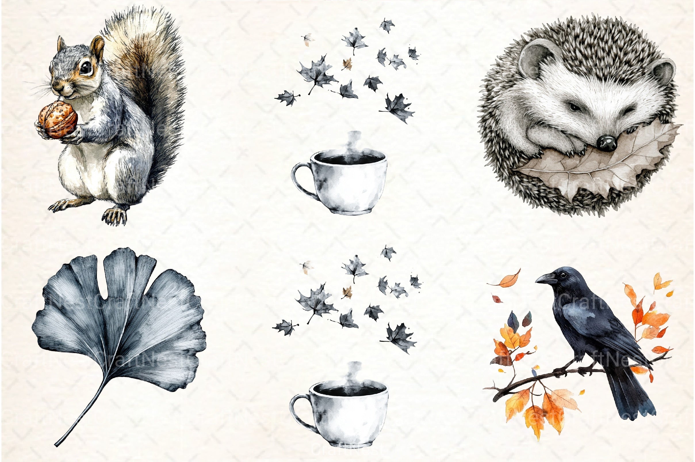 Black & White Autumn Clipart Bundle 1 - CraftNest - Digital Crafting and Art
