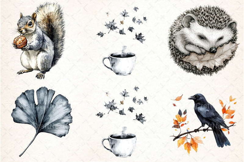 Black & White Autumn Clipart Bundle 1 - CraftNest - Digital Crafting and Art
