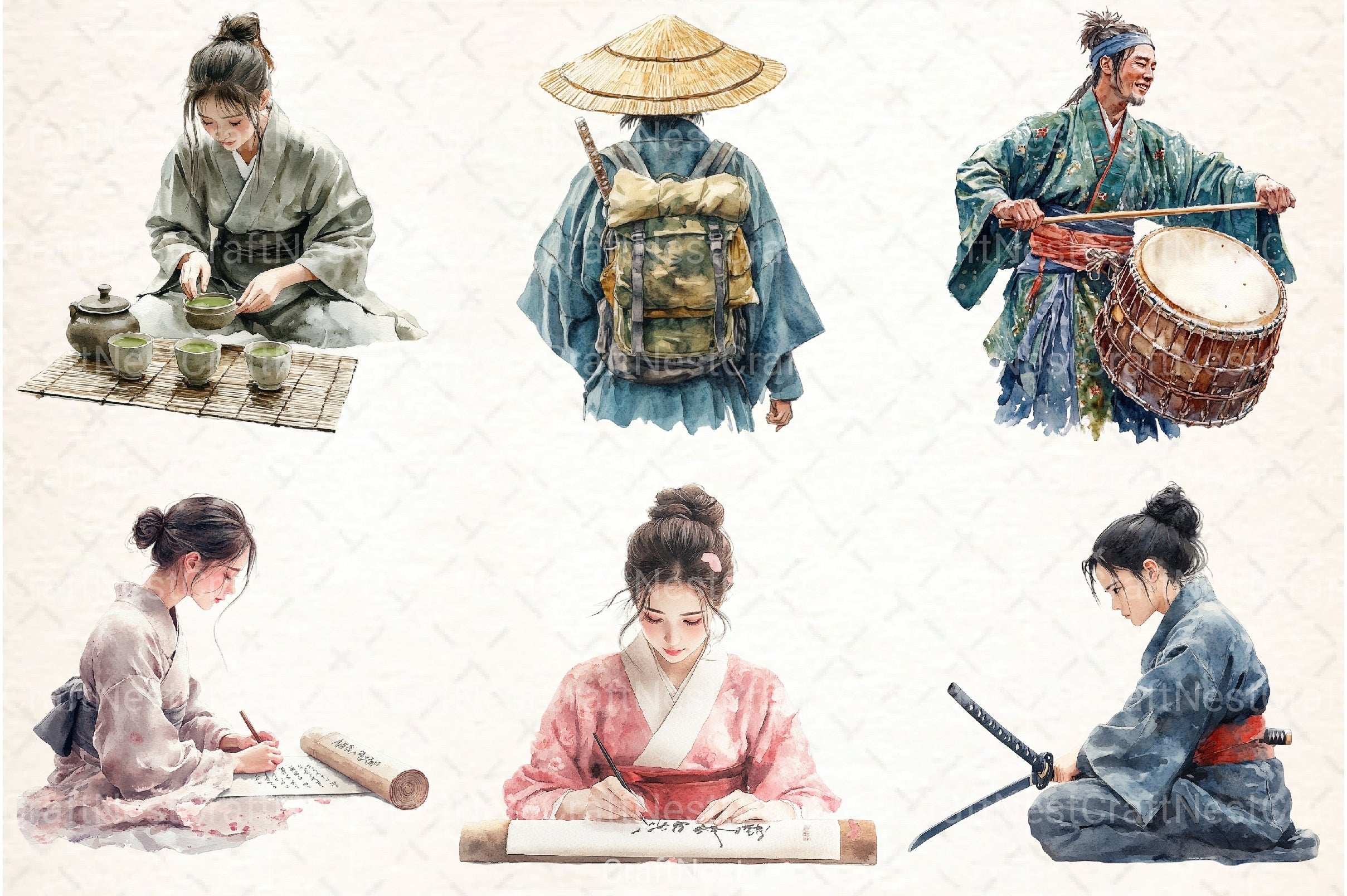 Vintage Japanese People Clipart Bundle - CraftNest - Digital Crafting and Art
