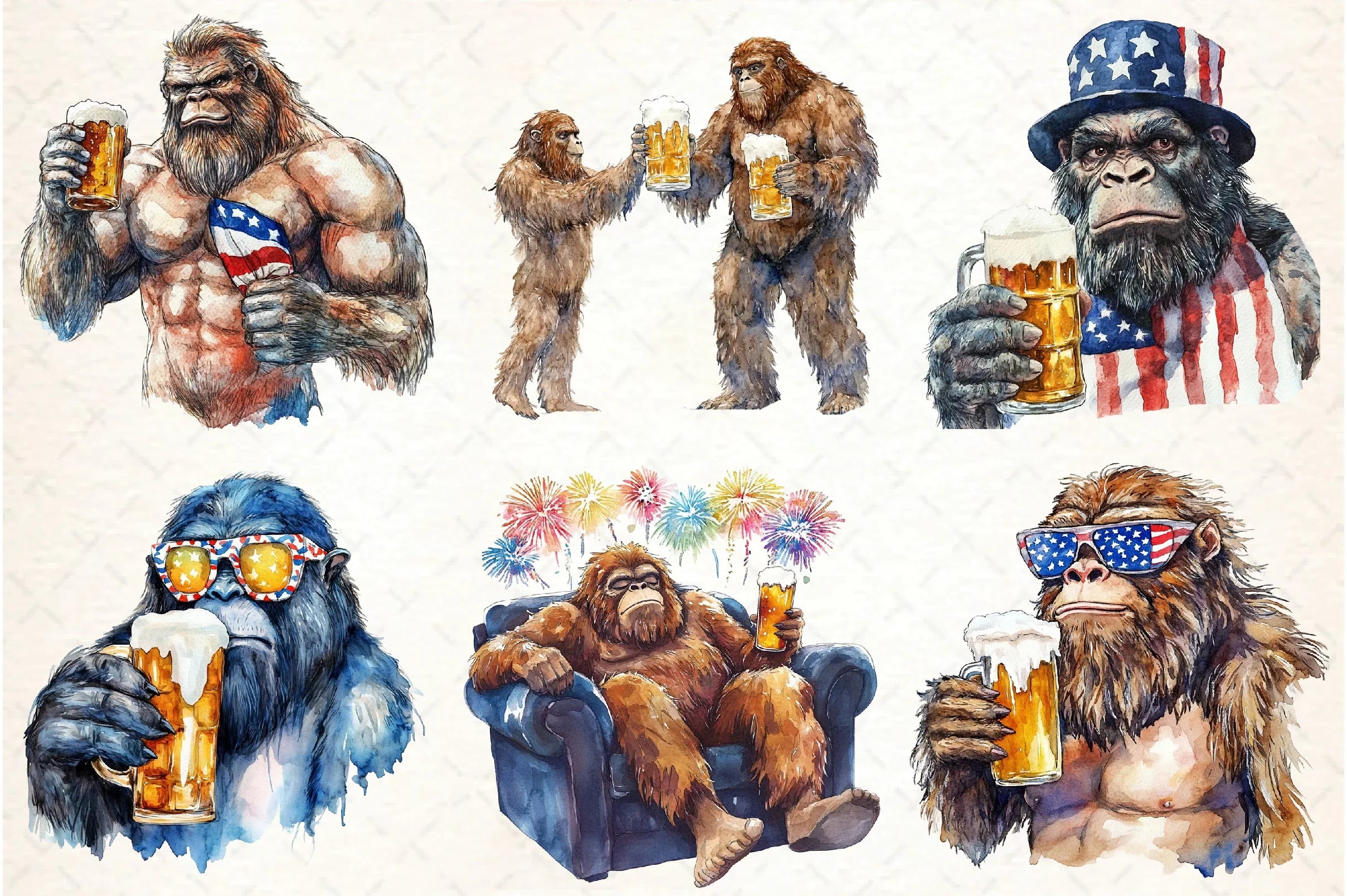 Bigfoot Holding Beer 4th of July Clipart Bundle - CraftNest - Digital Crafting and Art