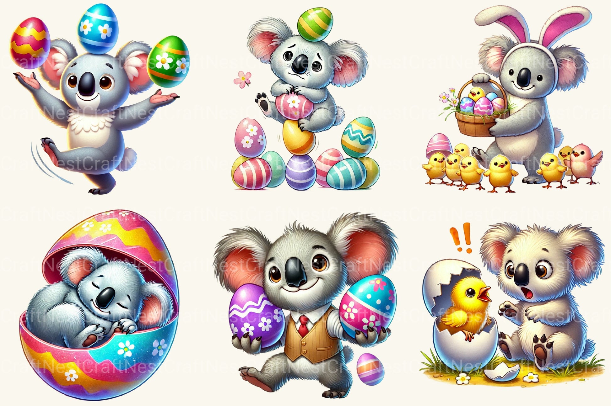 Funny Easter Koala Clipart Bundle - CraftNest - Digital Crafting and Art