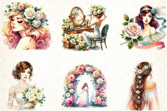 Spring White Roses & Woman Clipart Bundle 1 - CraftNest - Digital Crafting and Art