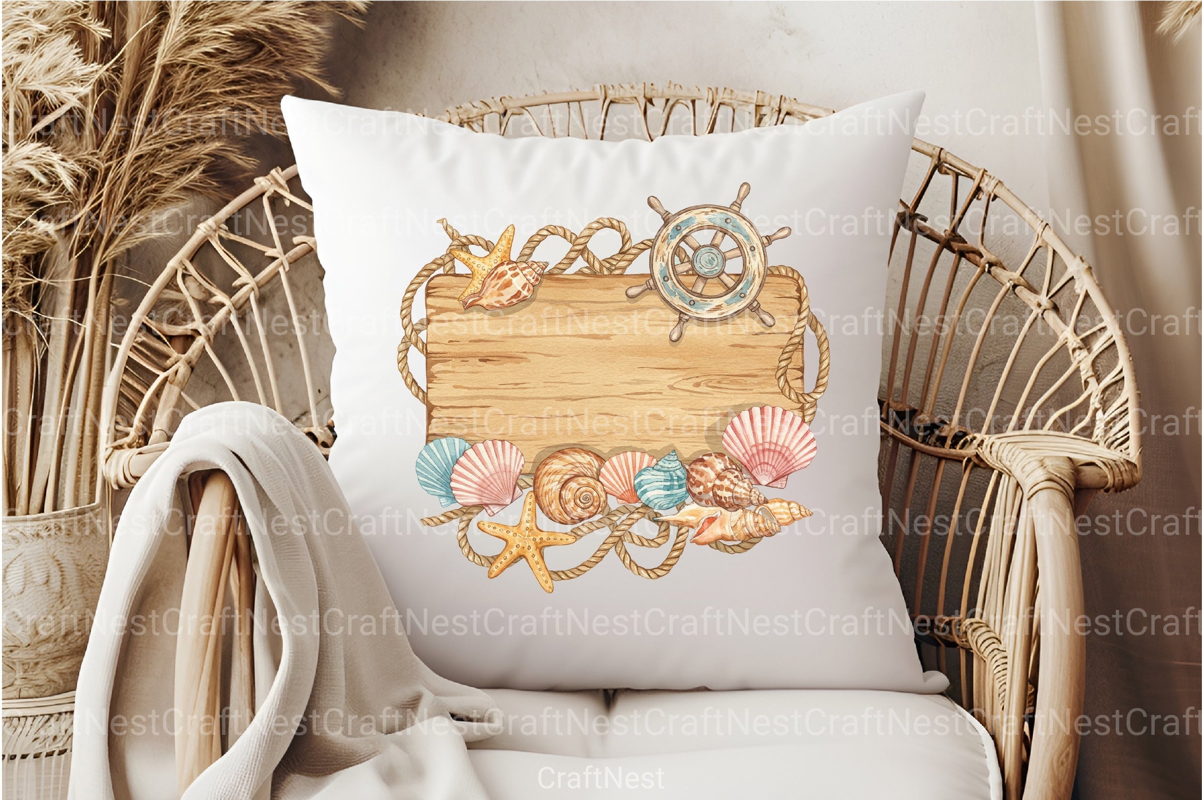 Wooden Board Seashells Clipart Bundle 2 - CraftNest - Digital Crafting and Art