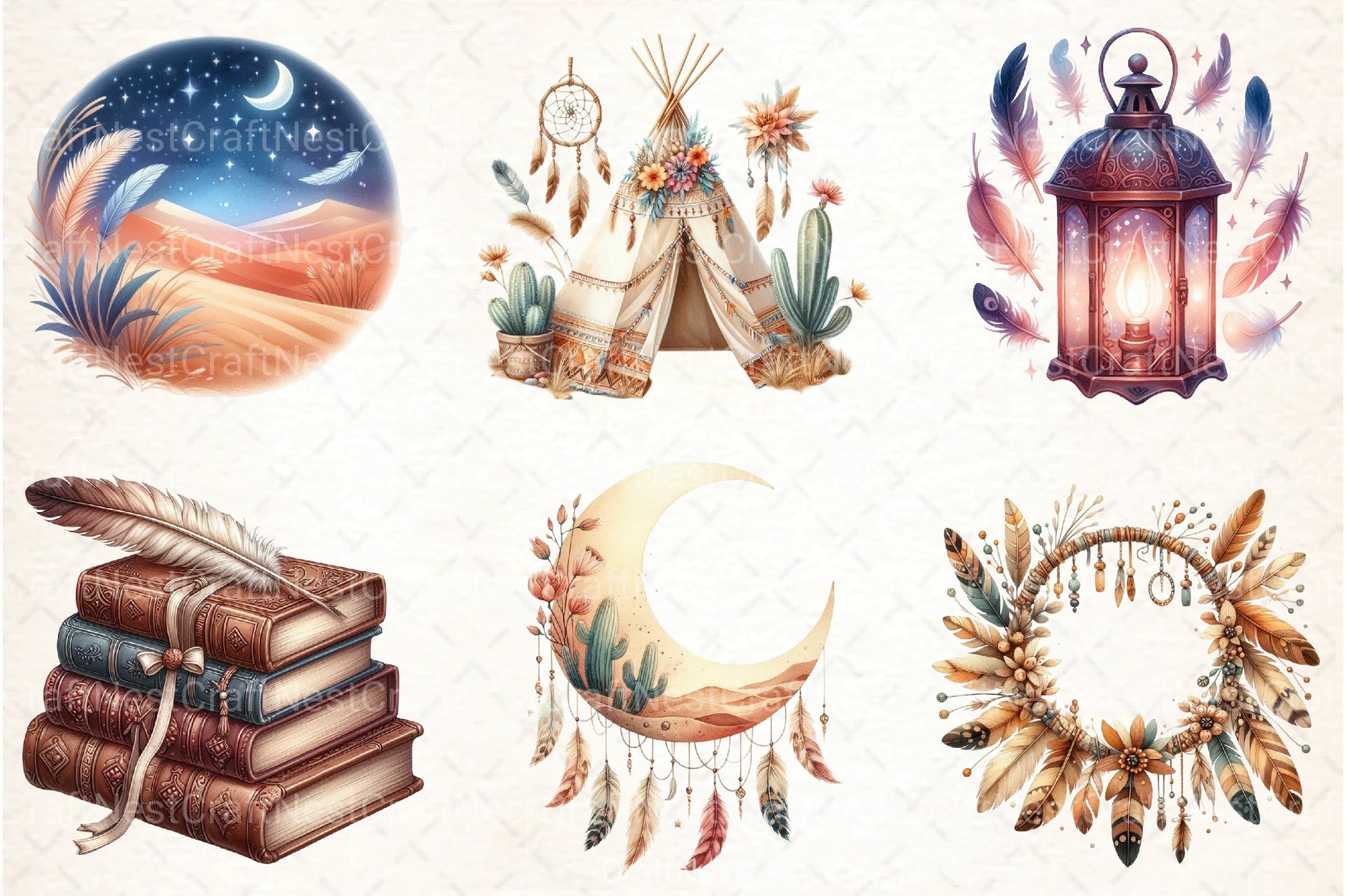 Boho Feathers Desert Clipart Bundle - CraftNest - Digital Crafting and Art