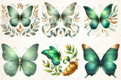 Green Gold Butterflies Clipart Bundle - CraftNest - Digital Crafting and Art