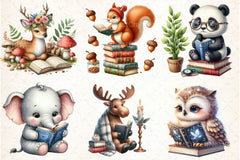 Animals Reading Books Clipart Bundle - CraftNest - Digital Crafting and Art