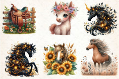 Boho Wild Flowers Horse Clipart Bundle - CraftNest - Digital Crafting and Art