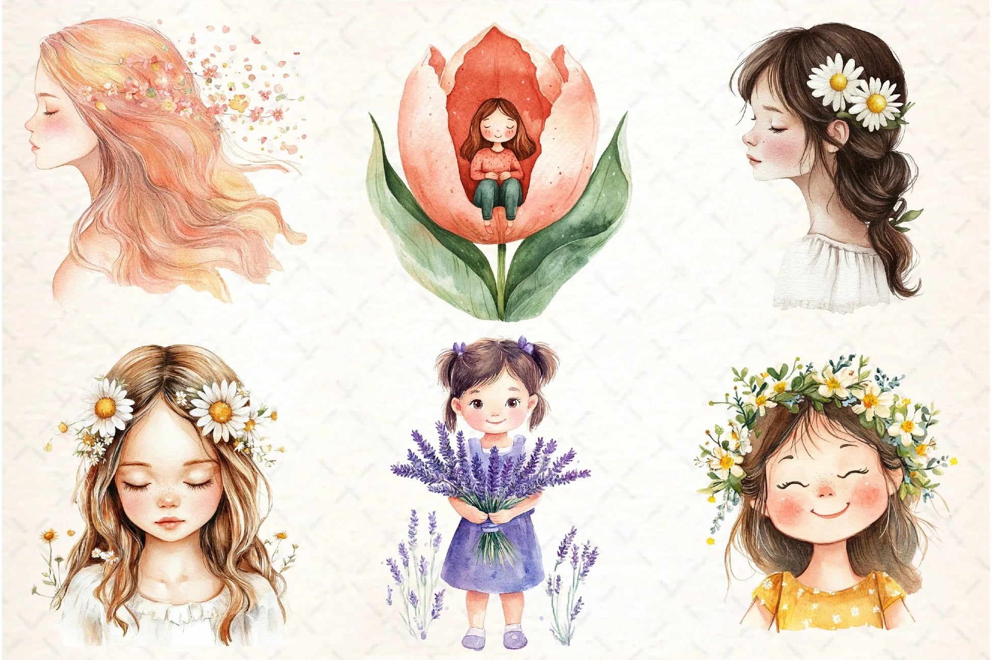 Cute Girl with Flowers Clipart Bundle - CraftNest - Digital Crafting and Art