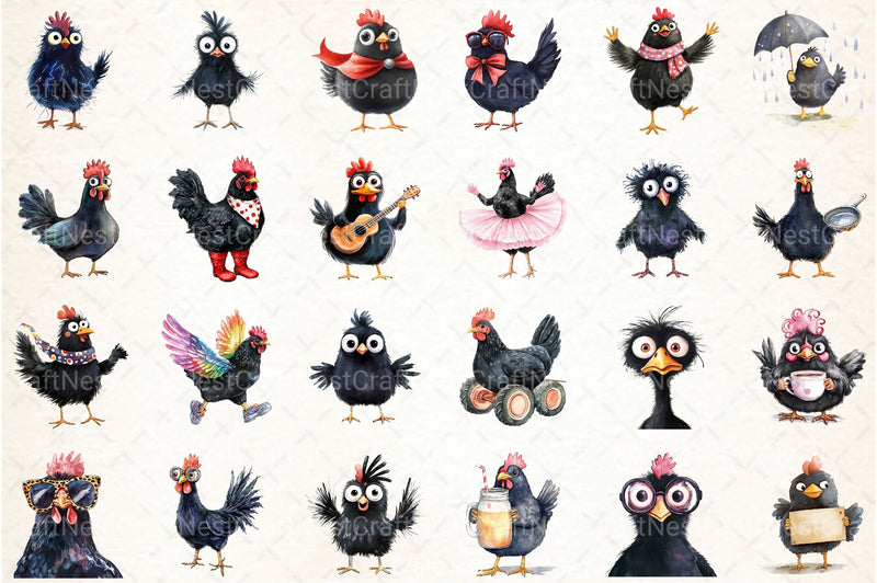 Quirky Funny Black Chicken Clipart Bundle - CraftNest - Digital Crafting and Art
