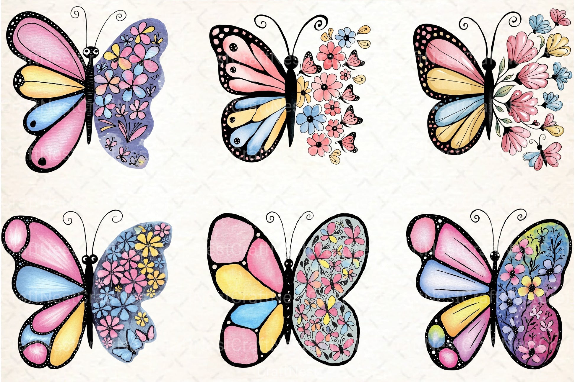 Floral Butterfly Clipart Bundle 1 - CraftNest - Digital Crafting and Art